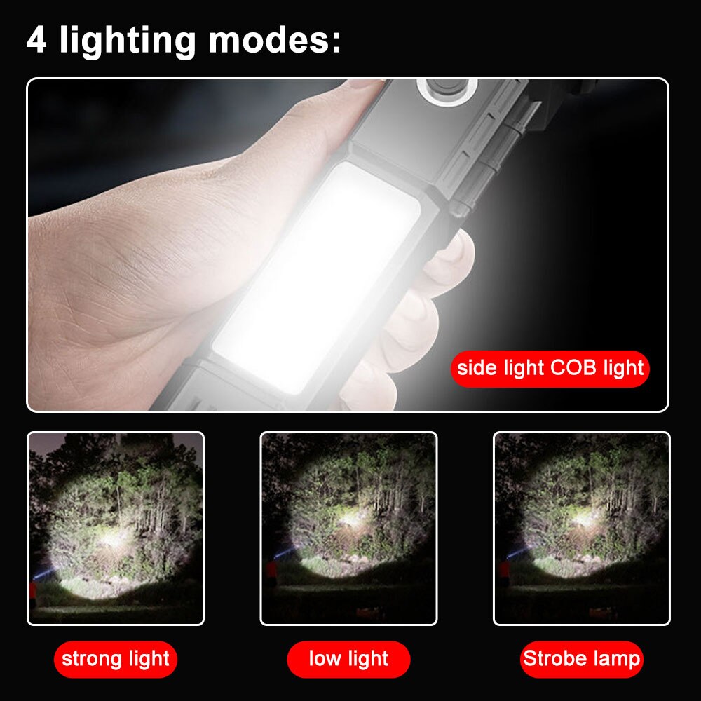 LED Flashlight 4 Modes Lamp USB Charging Emergency Escape Window Breaker